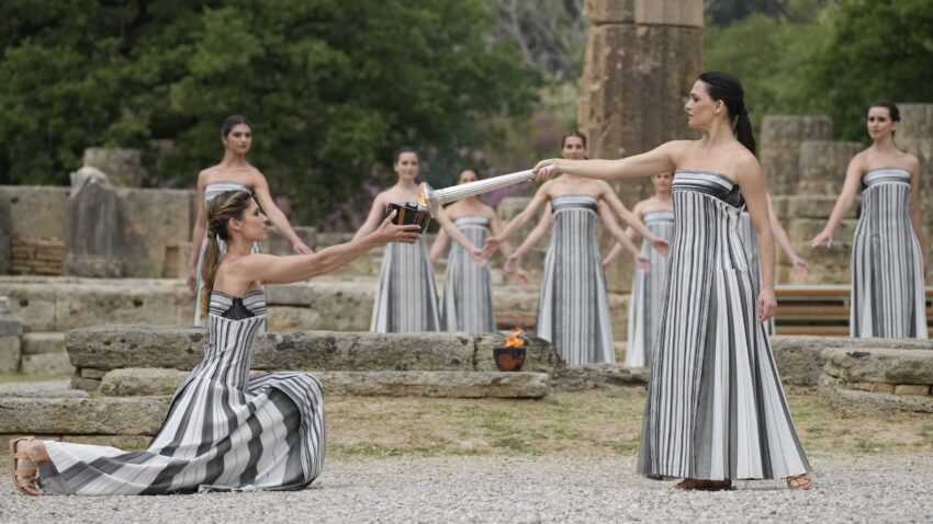 Olympic flame for the Olympic Games Paris 2024 lit in symbolic ceremony in Ancient Olympia