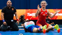 Abraham Vassallo referees at Budapest Wrestling ranking event