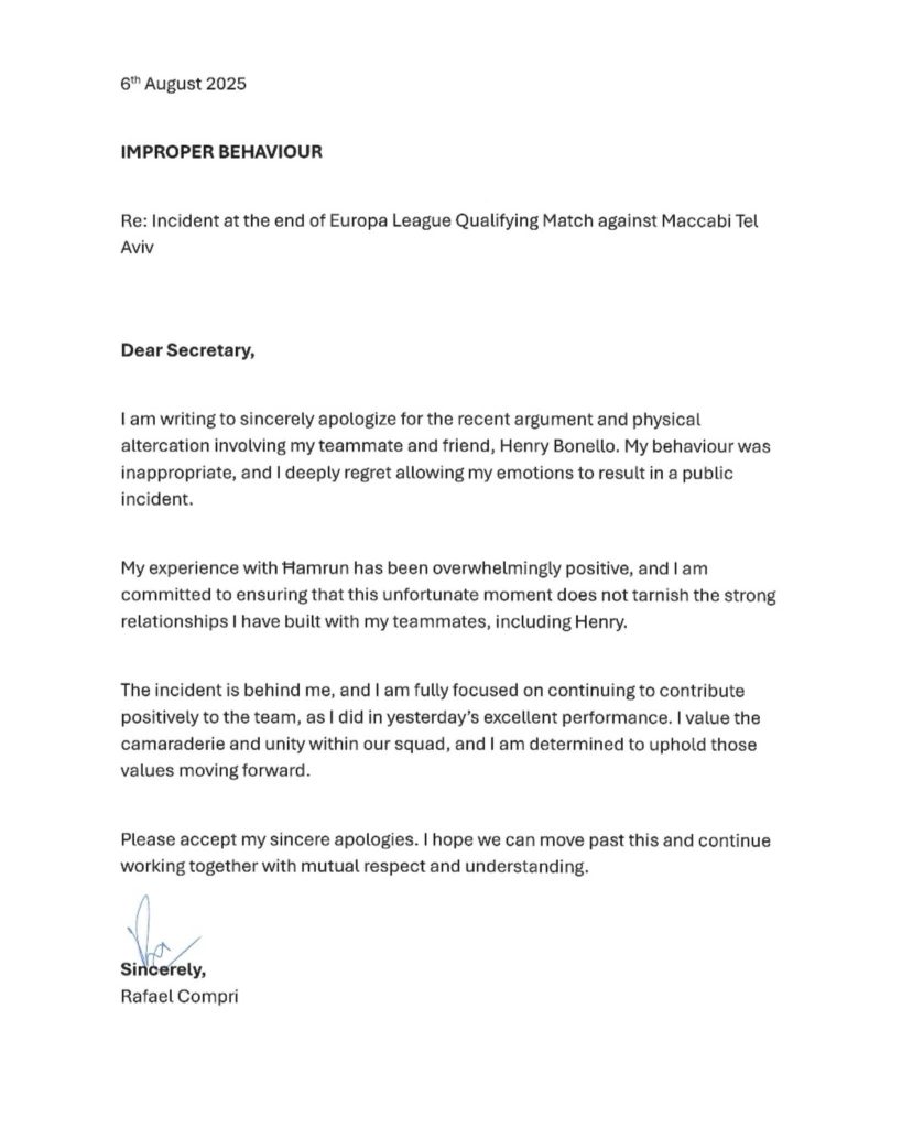 Hamrun Spartans Duo Issue Written Apologies Following Post-Match Altercation | Maltasport.mt