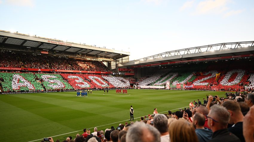 ‘You’ll Never Walk Alone’ rings out at Anfield in moving tribute to Diogo Jota – match later halted over alleged racist abuse