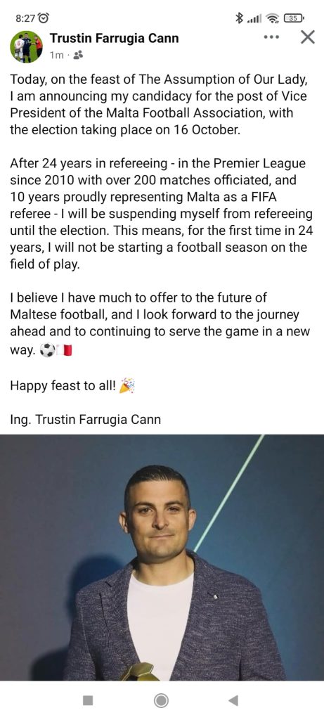 Trustin Farrugia Cann To Run For Mfa Vice- President After Statute Change | Maltasport.mt