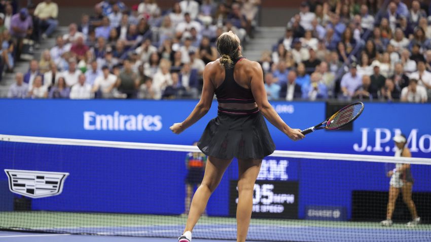 Aryna Sabalenka reaches her third US Open final in a row after beating Jessica Pegula