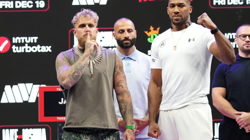 Watch: Jake Paul and Anthony Joshua stare at each other as they face off