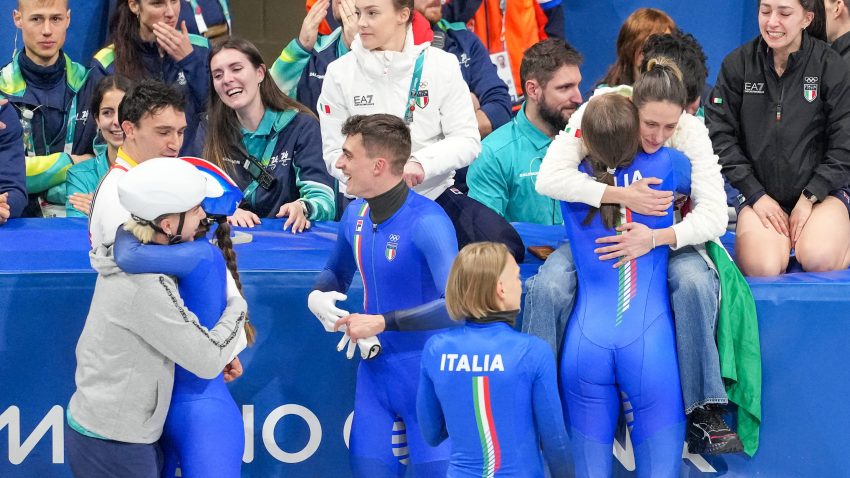 Italy claim dramatic mixed relay gold in short track after rivals fall at Milano Cortina