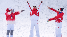 China secures men’s aerials title as Wang Xindi claims Olympic gold