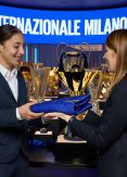 Haley Bugeja receives EU flag from President Metsola at Inter HQ