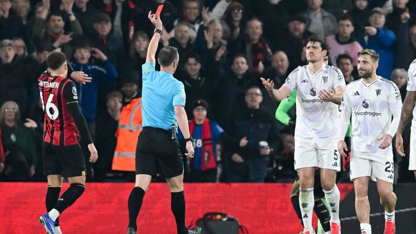 Maguire sees red as Bournemouth battle back twice to hold United